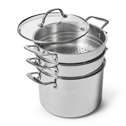 Sur La Table Signature Stainless Steel Multicooker, 8 qt.  If I were to buy again, I would prefer a 10qt main pot size, as the submersed strainer pot holds very little that reaches into the water at this 8qt size