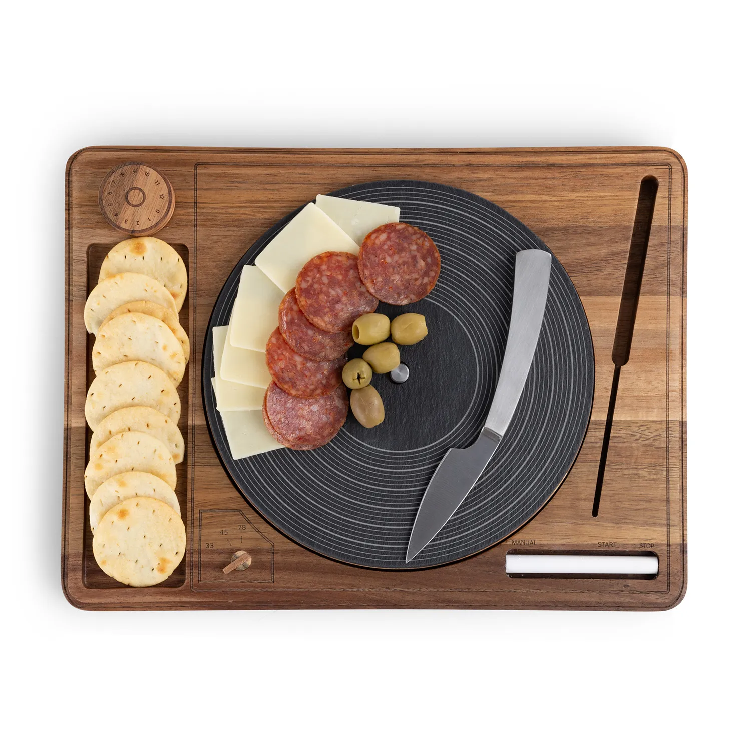 Picnic Time Turntable Cheese Board with Knife 