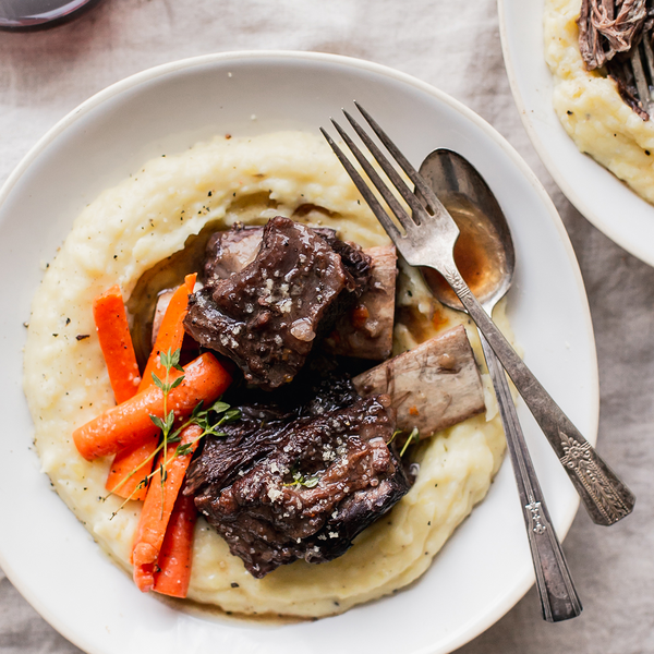 Instant Pot Short Ribs with Mashed Potatoes and Root Vegetables