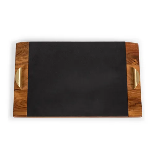Picnic Time Covina Acacia Wood & Slate Serving Tray