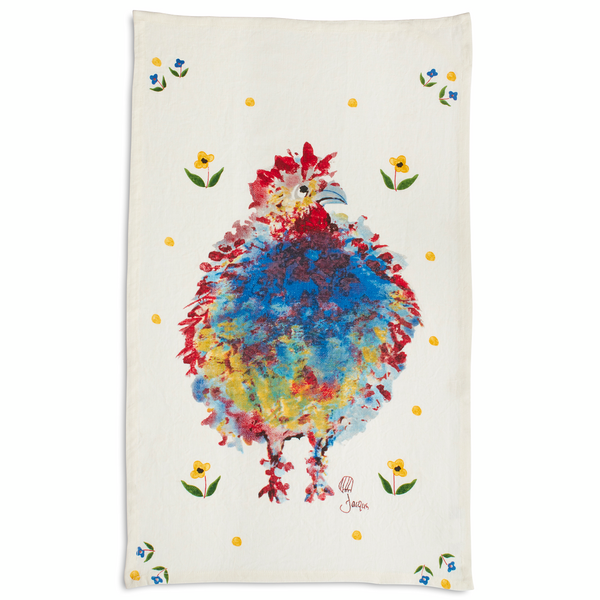 Jacques P&#233;pin Collection Multi Chickens Linen Kitchen Towel, 28&#34; x 18&#34;