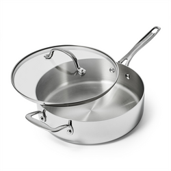 Sur La Table Signature Stainless Steel Sauté Pan, 4 qt.  It would be helpful if the specs had the dimensions in order to know if the lid is compatible with other pans or vice versa