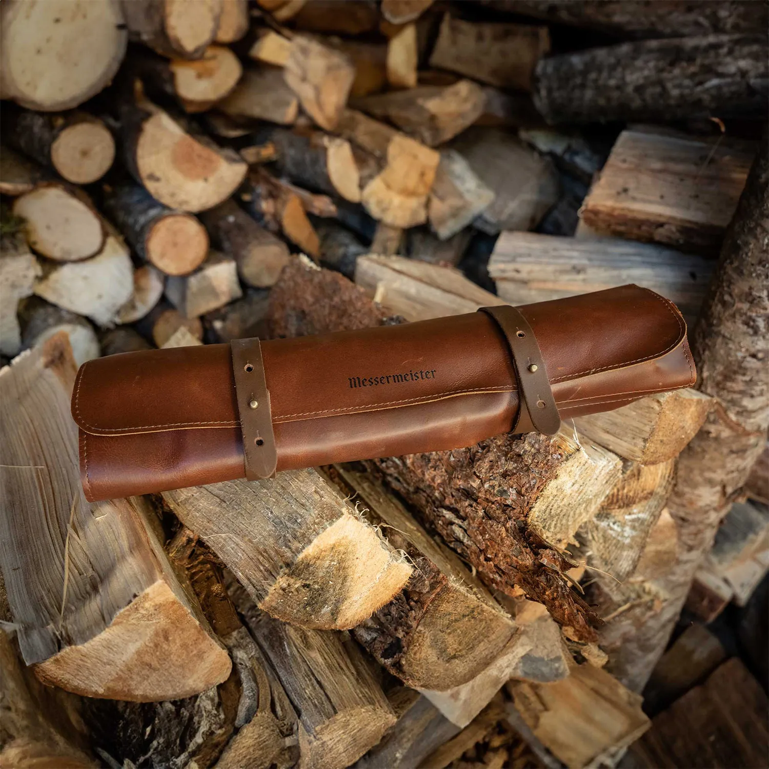 Messermeister Overland Chef 5-Pocket Cognac Leather Knife Roll