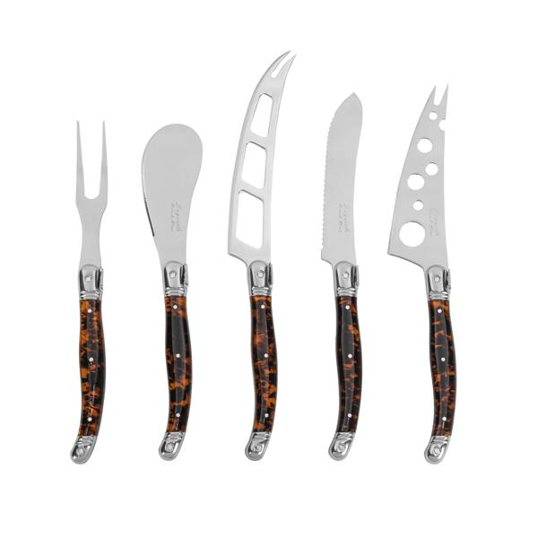 French Home 5-Piece Artisan Laguiole Cheese Knife Set with Tortoise Shell Handles
