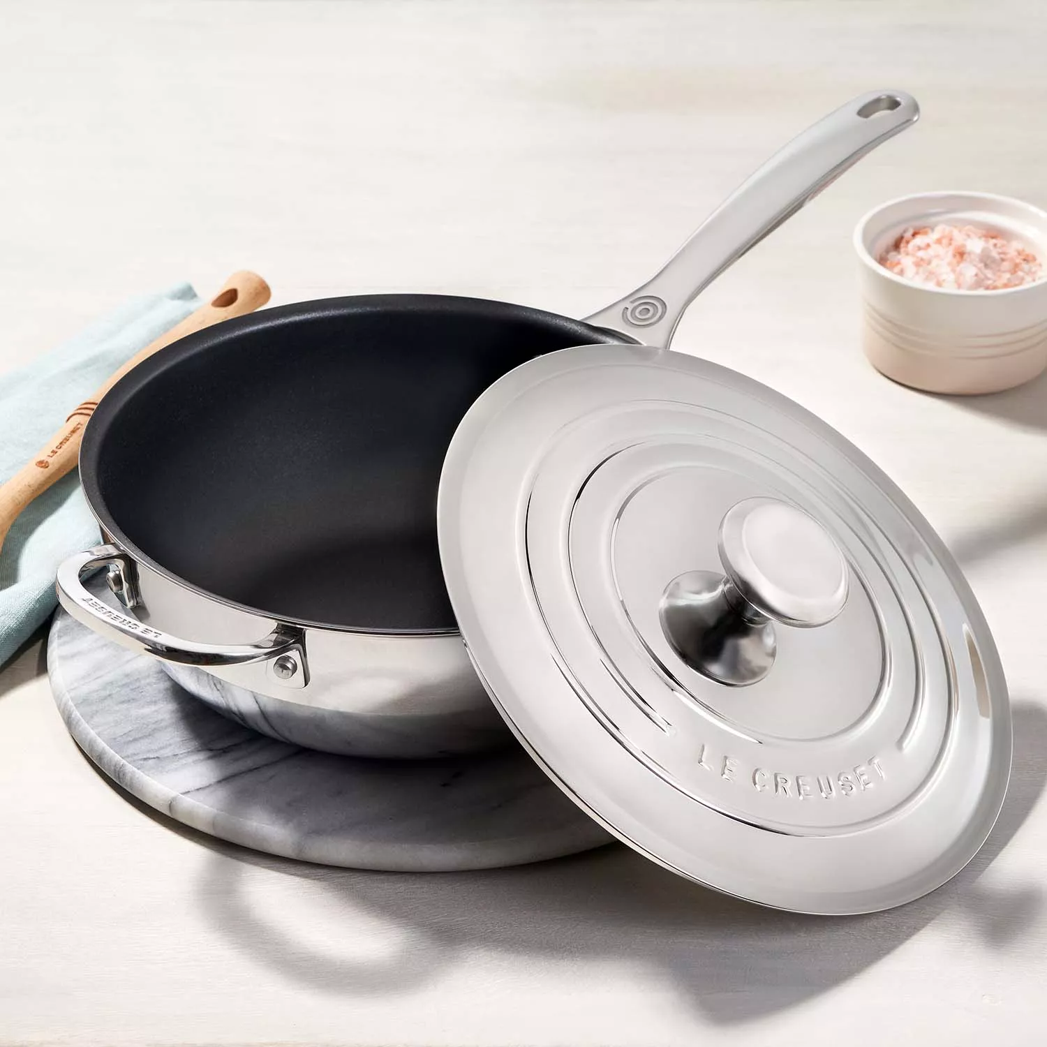 Le Creuset Stainless Steel Nonstick Saucepan with Lid, 3.5 Qt.