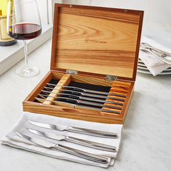W&#252;sthof Stainless Steak Knife Set in Olivewood Chest