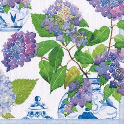 Caspari Hydrangea Porcelain Cocktail Napkins, Set of 20