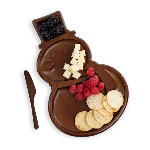 Picnic Time Reversible Snowman Sectioned Serving Tray with Knife