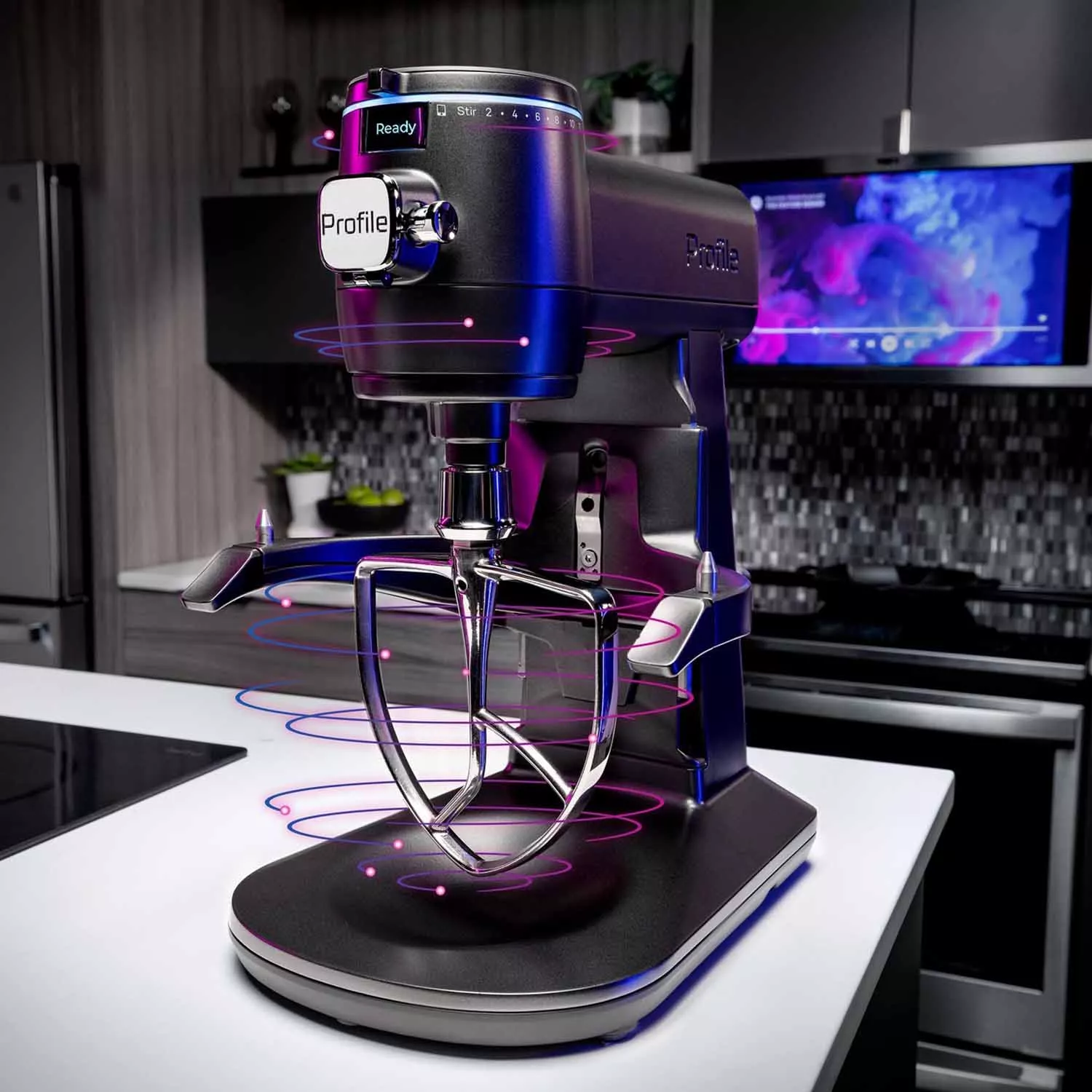 The GE Profile Smart Mixer with Auto Sense Features a Built-In