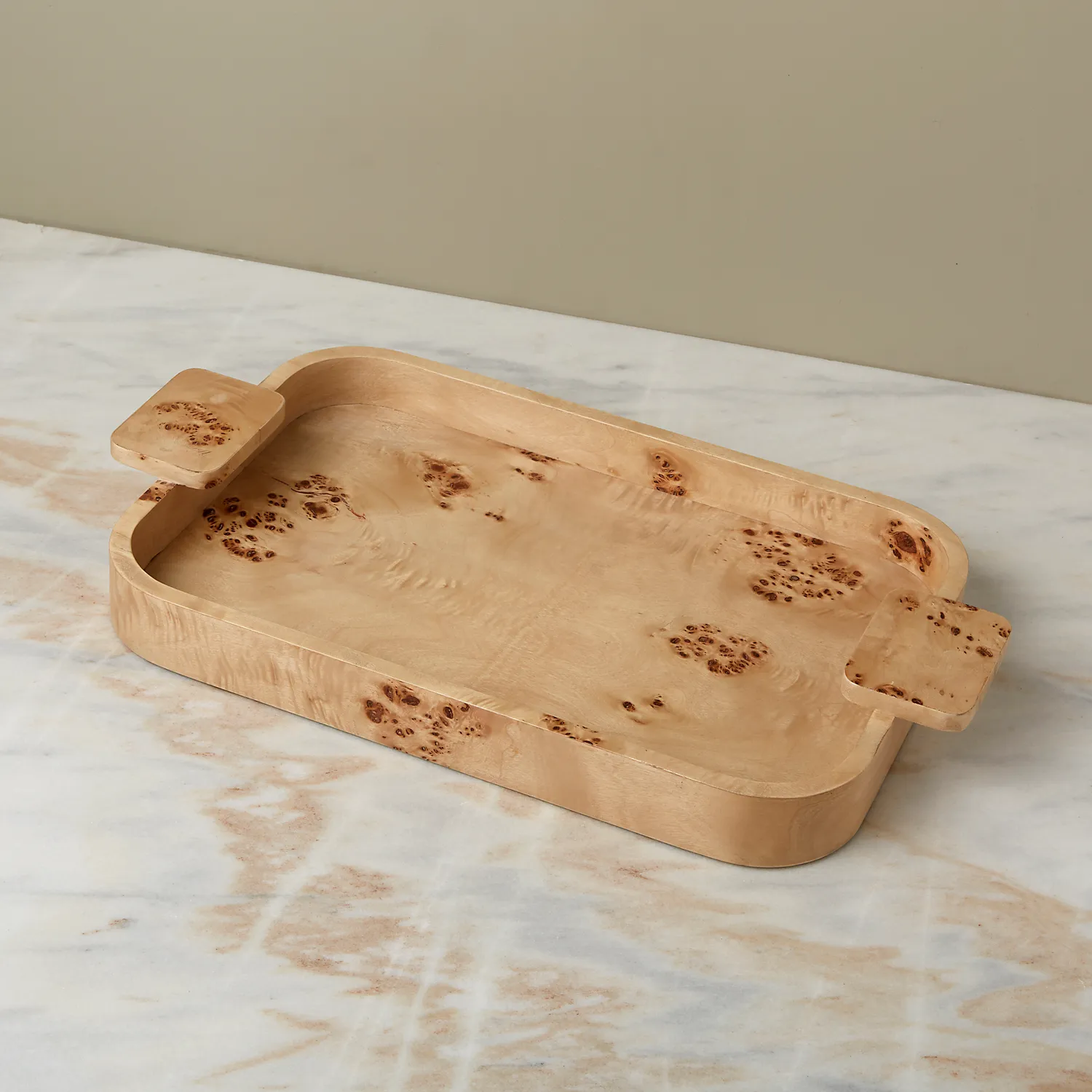 Be Home Burl Wood Rectangular Tray