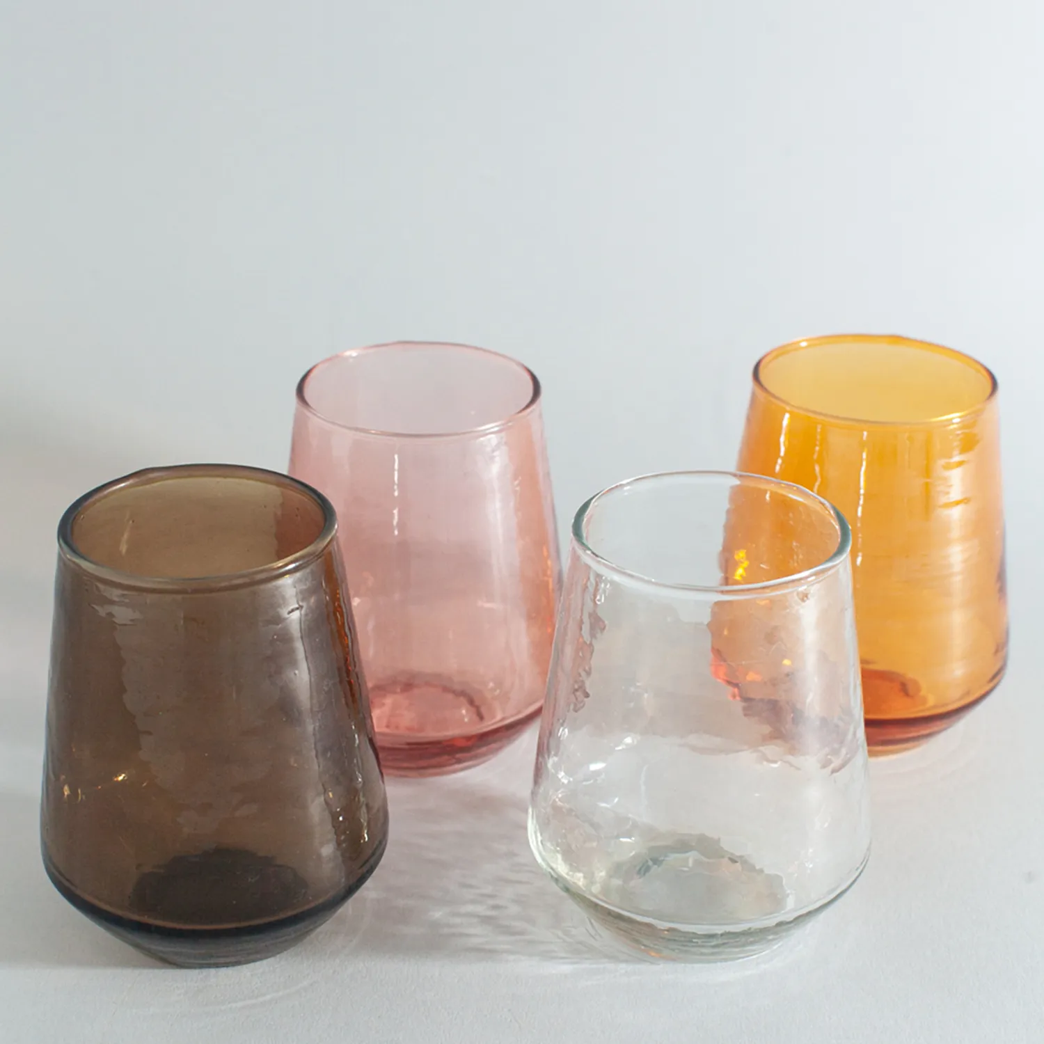 Powered by People Handblown Hammered Tumbler Glasses, Set of 4