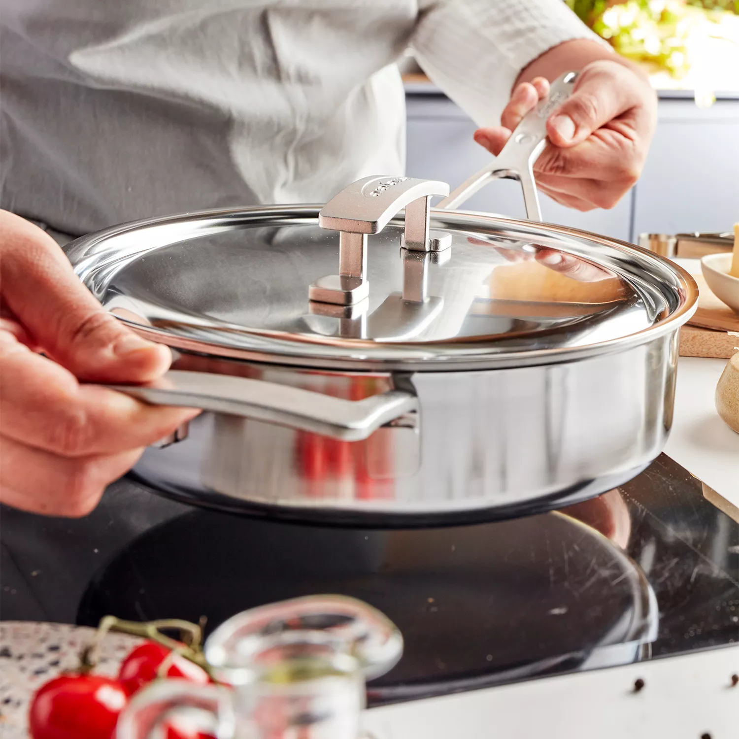 Demeyere Industry5 Stainless Steel Sauté Pan With Helper Handle & Lid