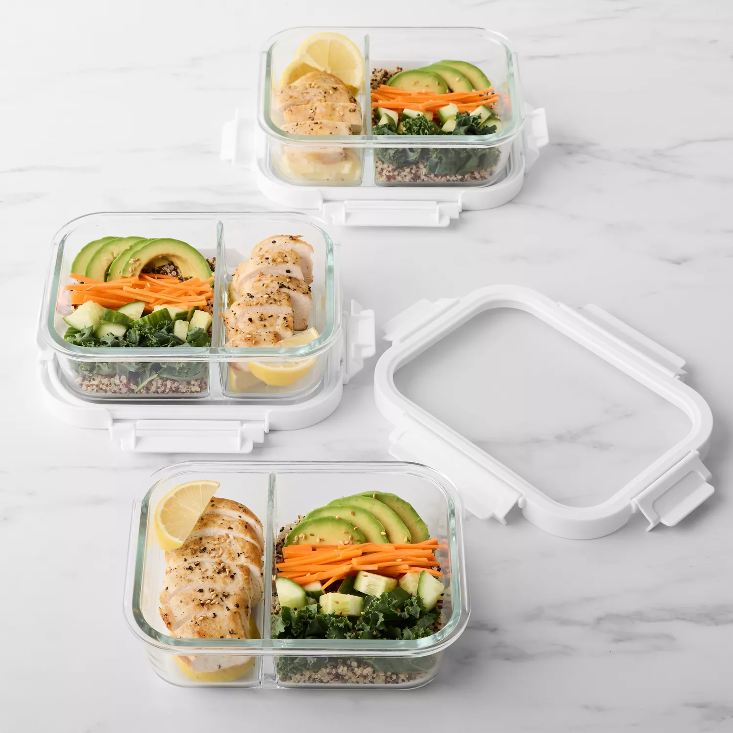 Food Storage Container 4 Compartment with Lids, Divided Meal Prep