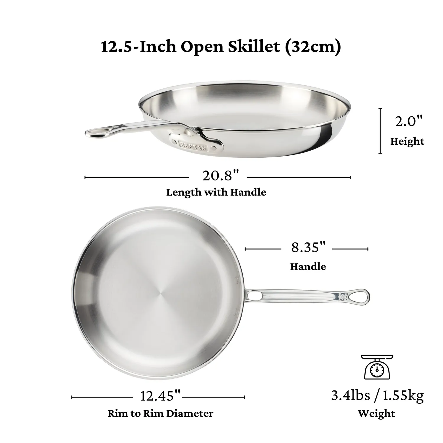 Hestan ProBond Luxe Stainless Steel Set of 3 Skillets, 8.5", 11", & 12.5"