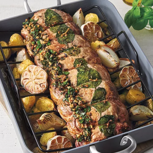 Walnut Pesto Stuffed Pork Roast
