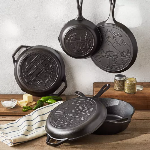  Lodge Wanderlust Seasoned Cast Iron Cabin Combo Cooker, 3.2 Qt.