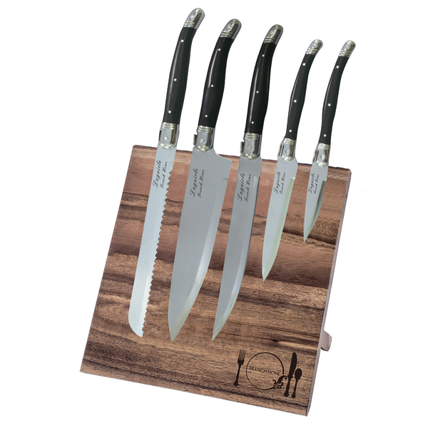French Home 5-Piece Laguiole Kitchen Knife Set with Magnetic Display
