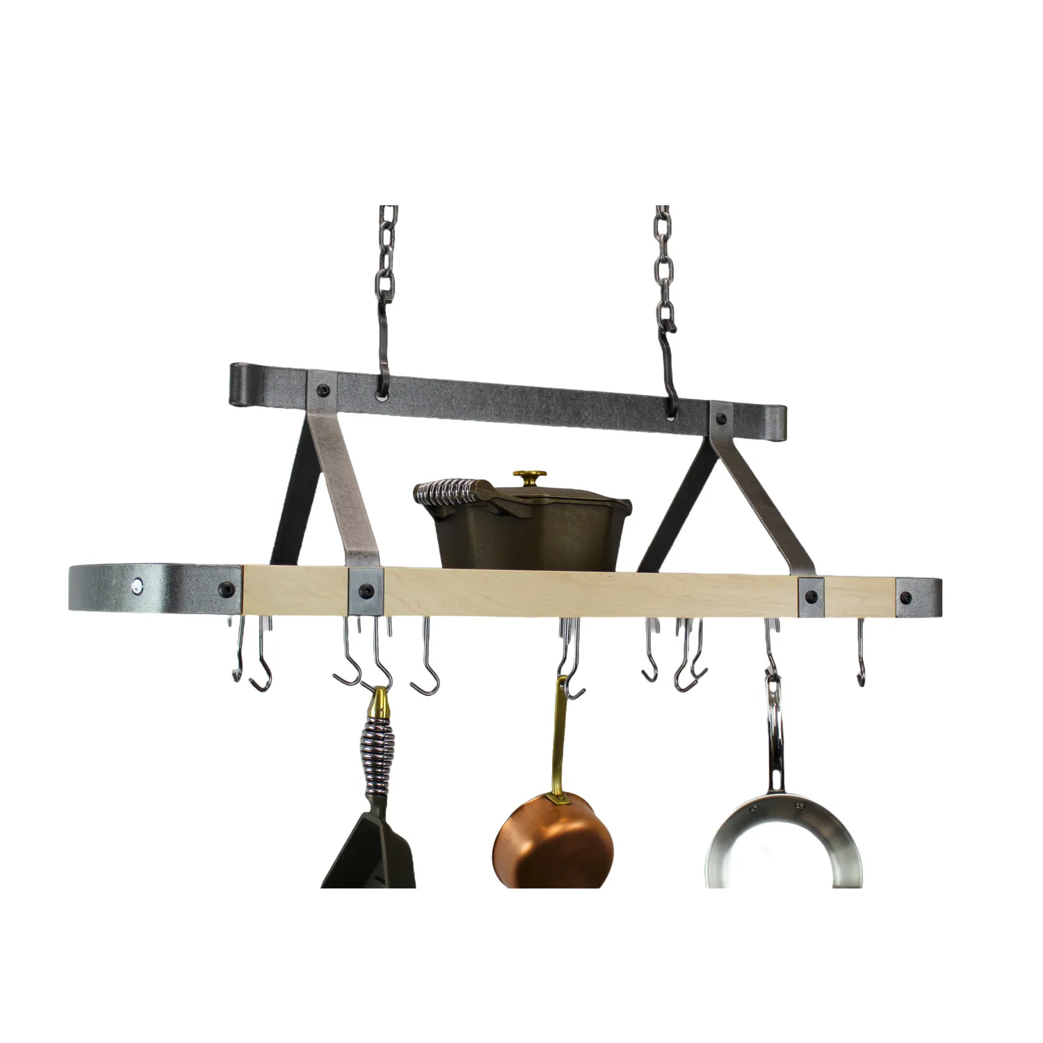 Enclume Signature Maple & Hammered Steel Oval Ceiling Pot Rack