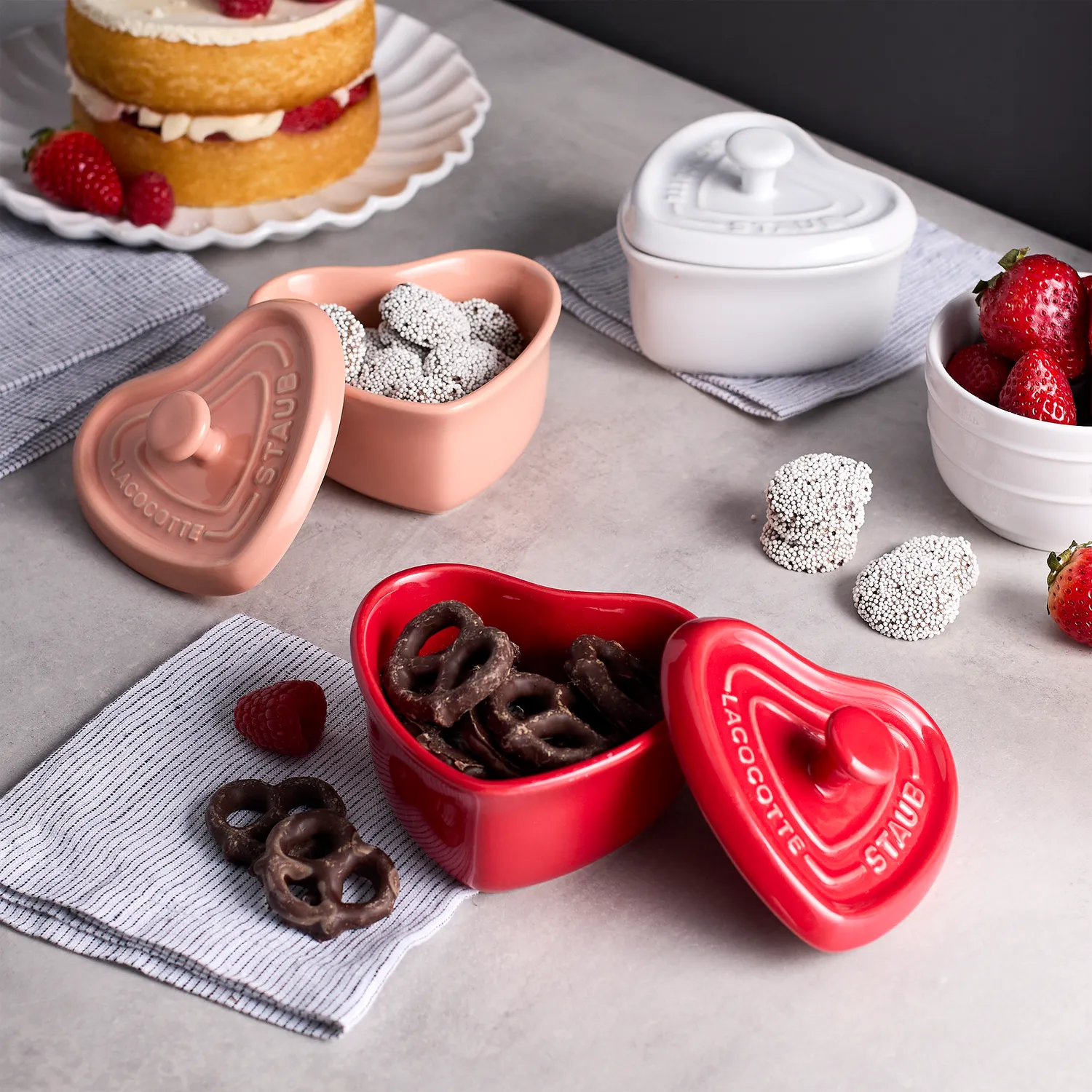 Staub Ceramic Mini Heart Cocottes, Set of 3
