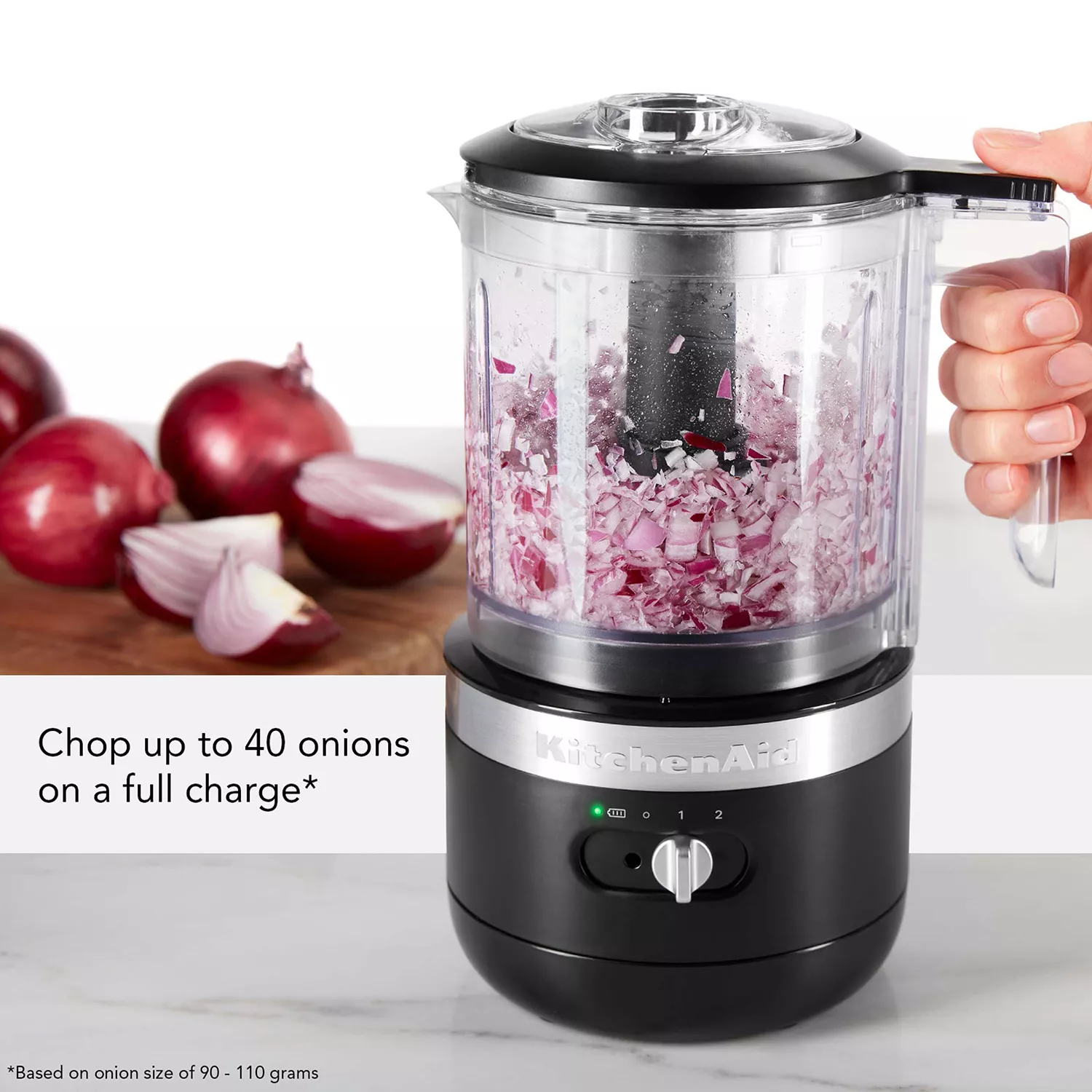KitchenAid Cordless 5-Cup Food Chopper vegetable dicer chops 40 onions on a  full charge