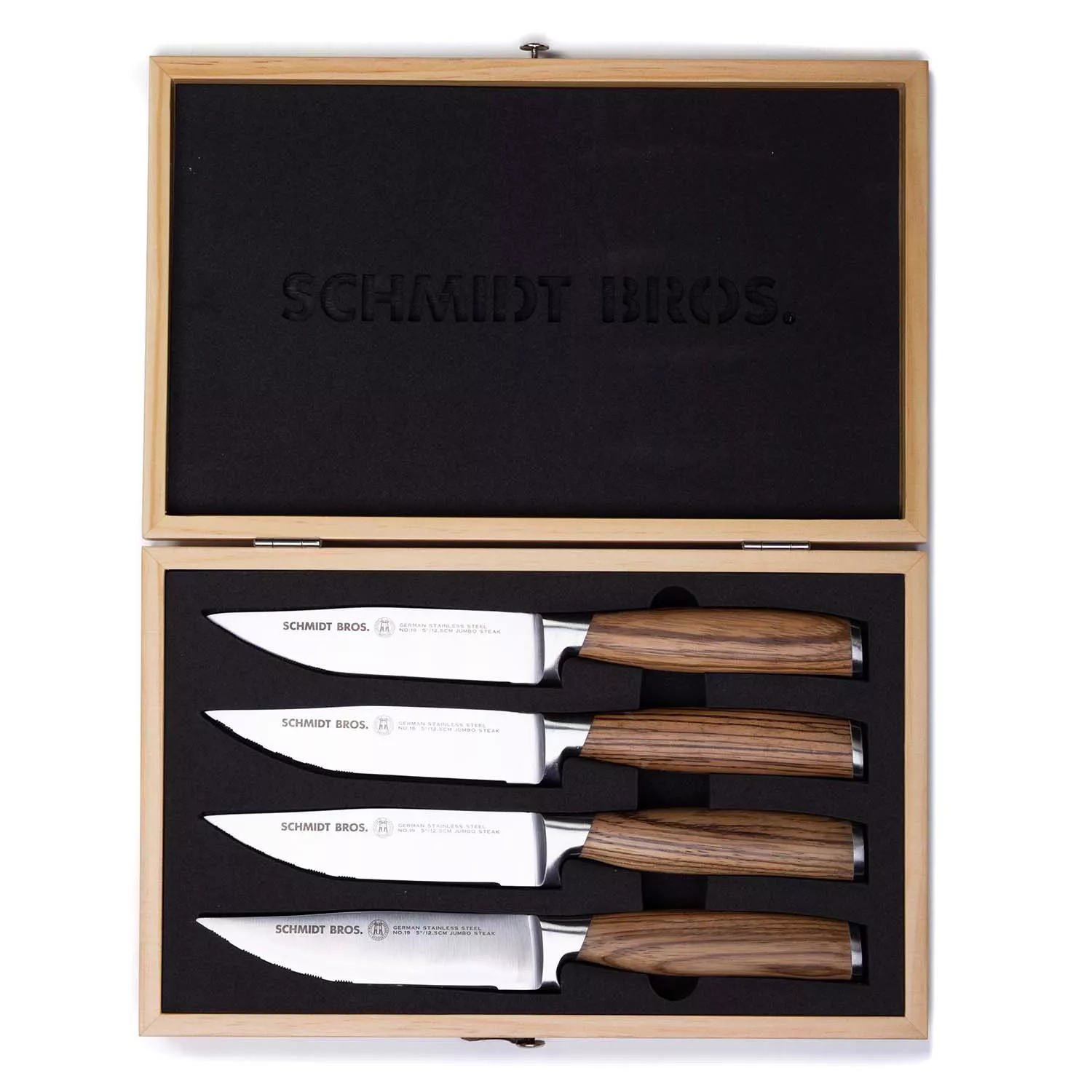 Schmidt Brothers Cutlery Zebra Wood Jumbo Steak Knives, Set of 4