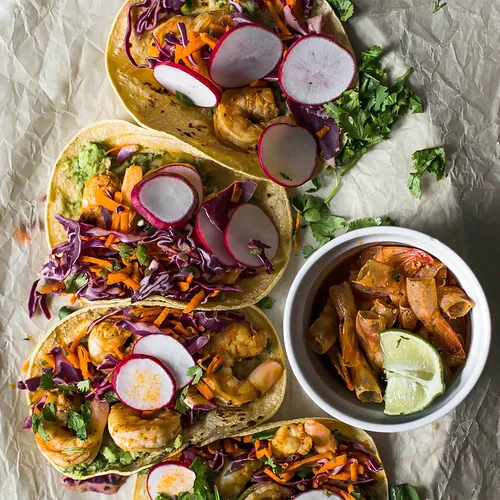 Shrimp Tacos with Avocado Crema