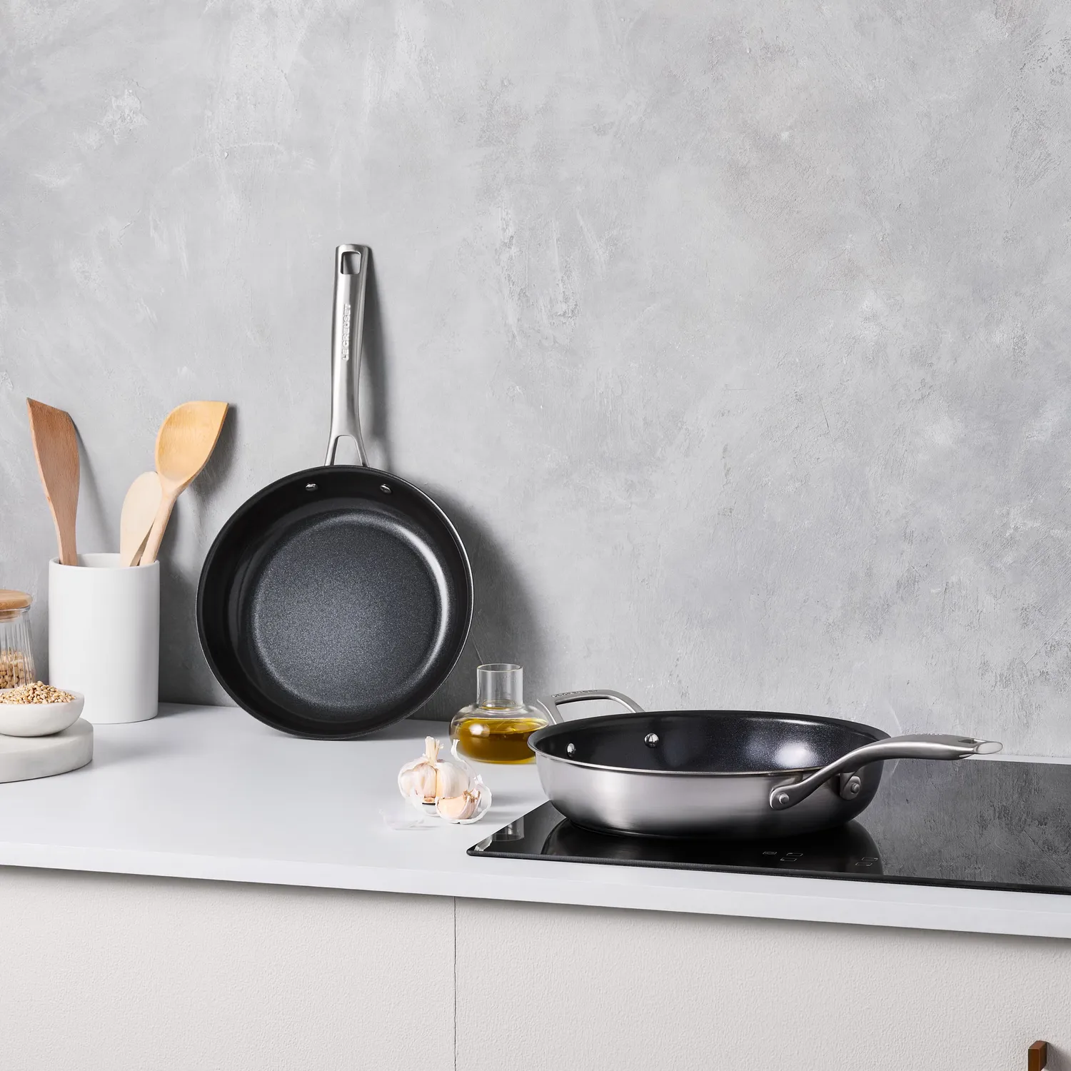 Le Creuset Essential Stainless Steel Ceramic Nonstick Skillet Set, 9.5" & 11"