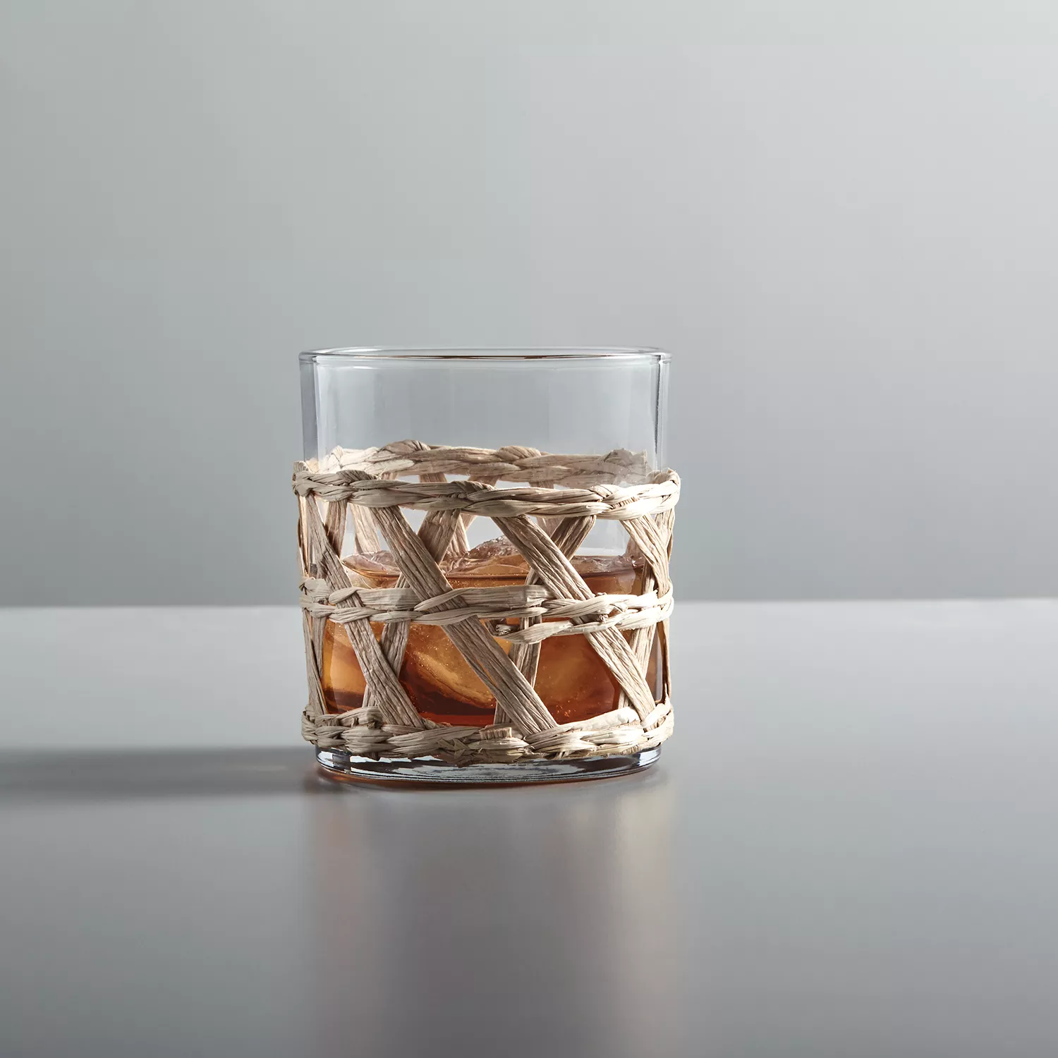 Sur La Table Wicker-Wrapped Double Old-Fashioned Glasses