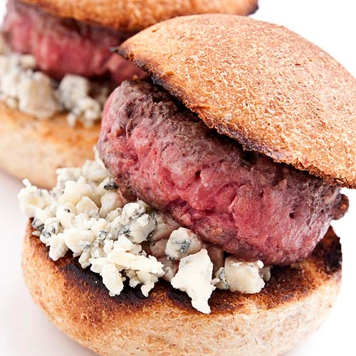 Steak Sliders with Applewood Bacon-Cabernet Reduction and Blue Cheese