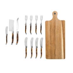 French Home 12-Piece Laguiole Tortoise Shell Charcuterie Set with Wood Board