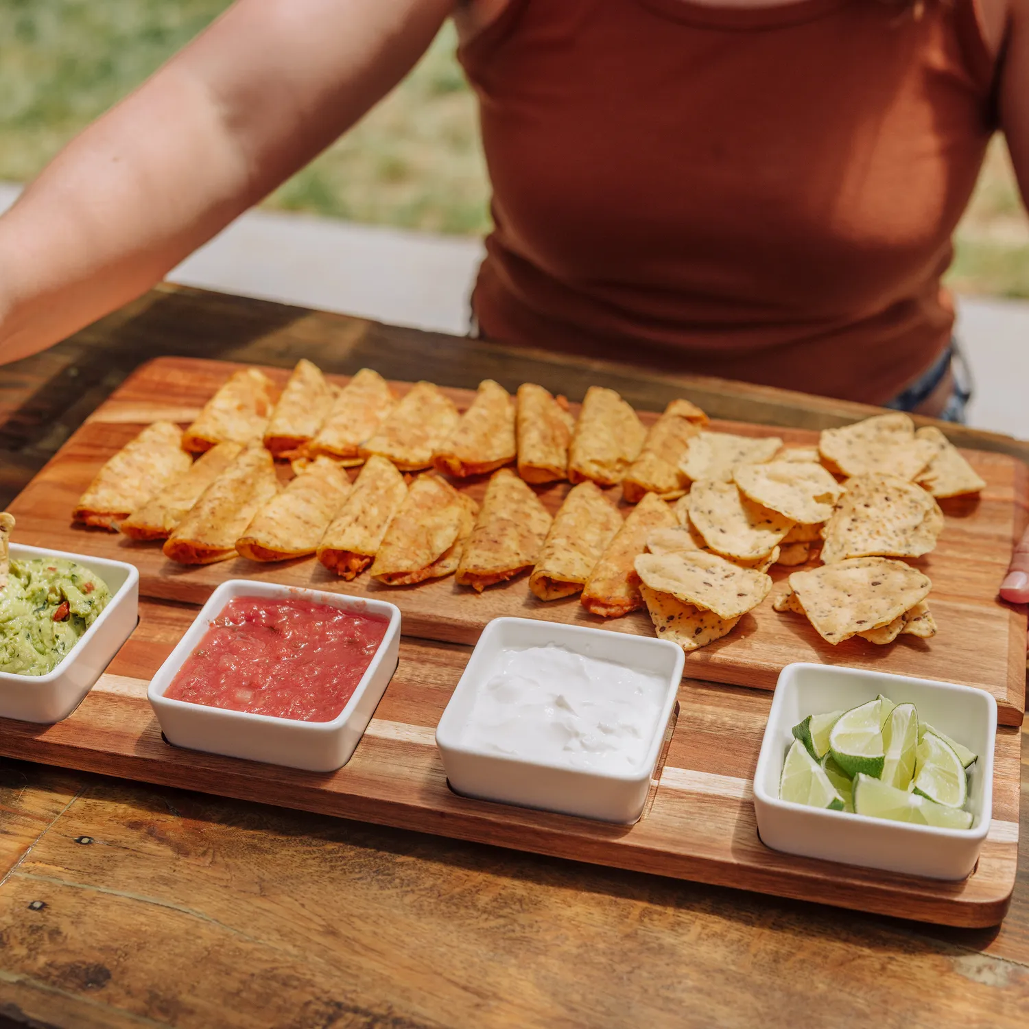 Picnic Time Acacia Picada Tapas & Cheese Board Set with Dip Bowls