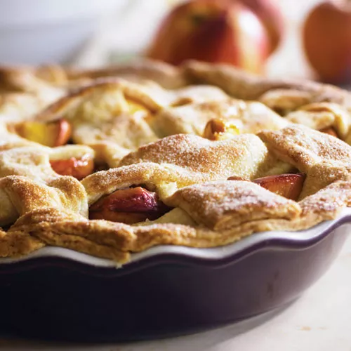 Peach-Vanilla Bean Cobbler with Sugar Crunch Lattice