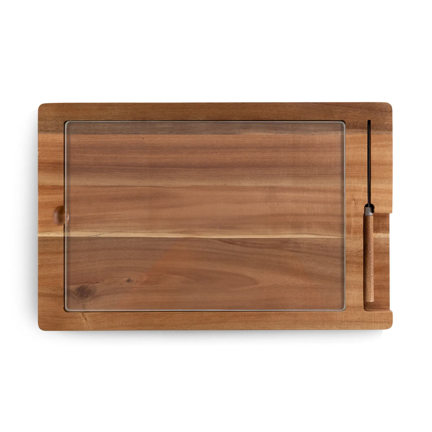 Picnic Time Ventana Tempered Glass & Acacia Wood Cheese Board & Knife Set 