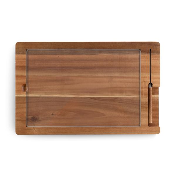 Picnic Time Ventana Tempered Glass & Acacia Wood Cheese Board & Knife Set