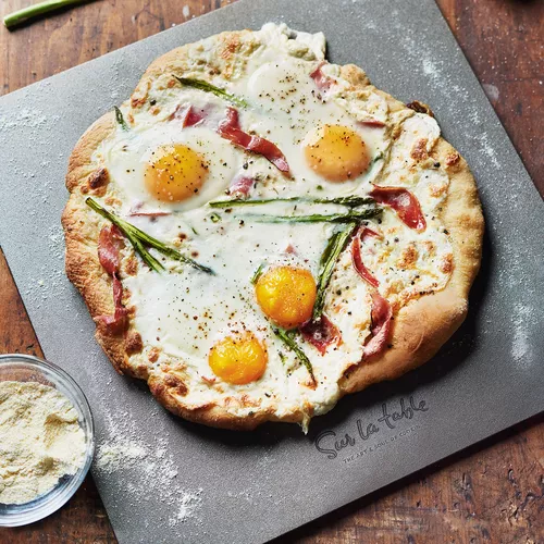 Shaved Asparagus, Burrata and Prosciutto Pizza