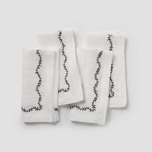 Sur La Table Embroidered Vine Linen Napkins, Set of 4