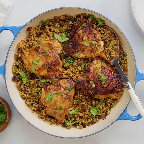 One Pan Chicken with Lemon-Pistachio Couscous