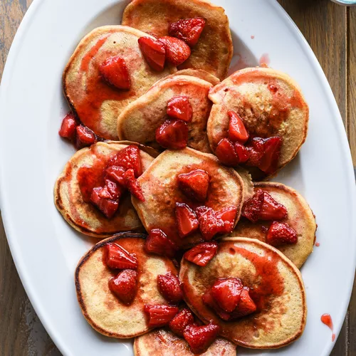 Buttermilk Pancakes with Syrup-y Strawberries