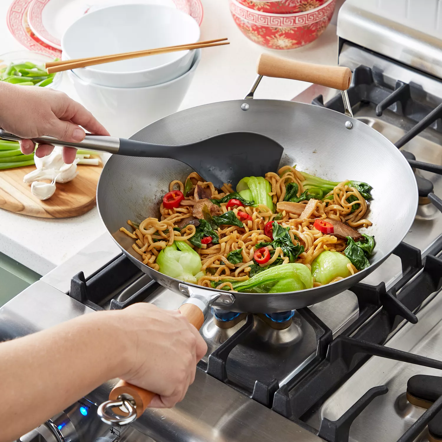 Stainless Steel 12.5 Wok with Lid and Steamer