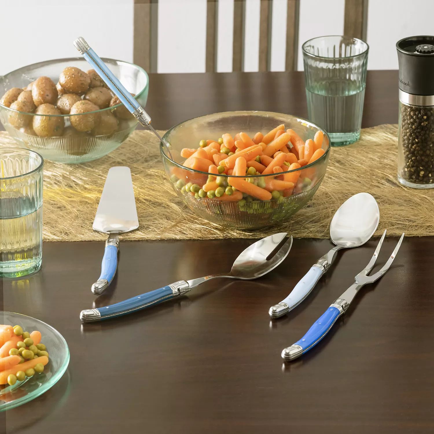 French Home Shades of Blue Laguiole Hostess Servers, Set of 5