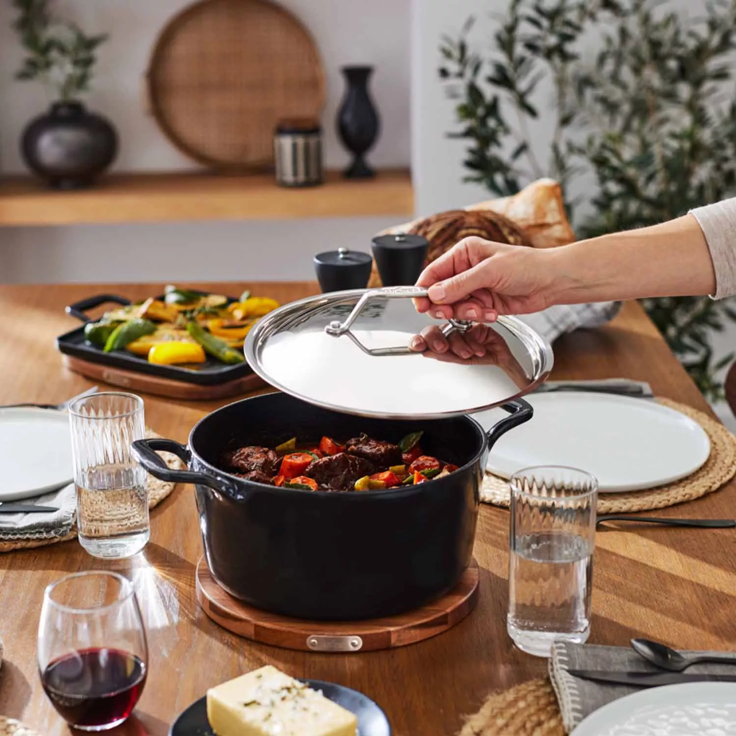 All-Clad Enameled Cast Iron Dutch Oven with Trivet, 6-Qt.