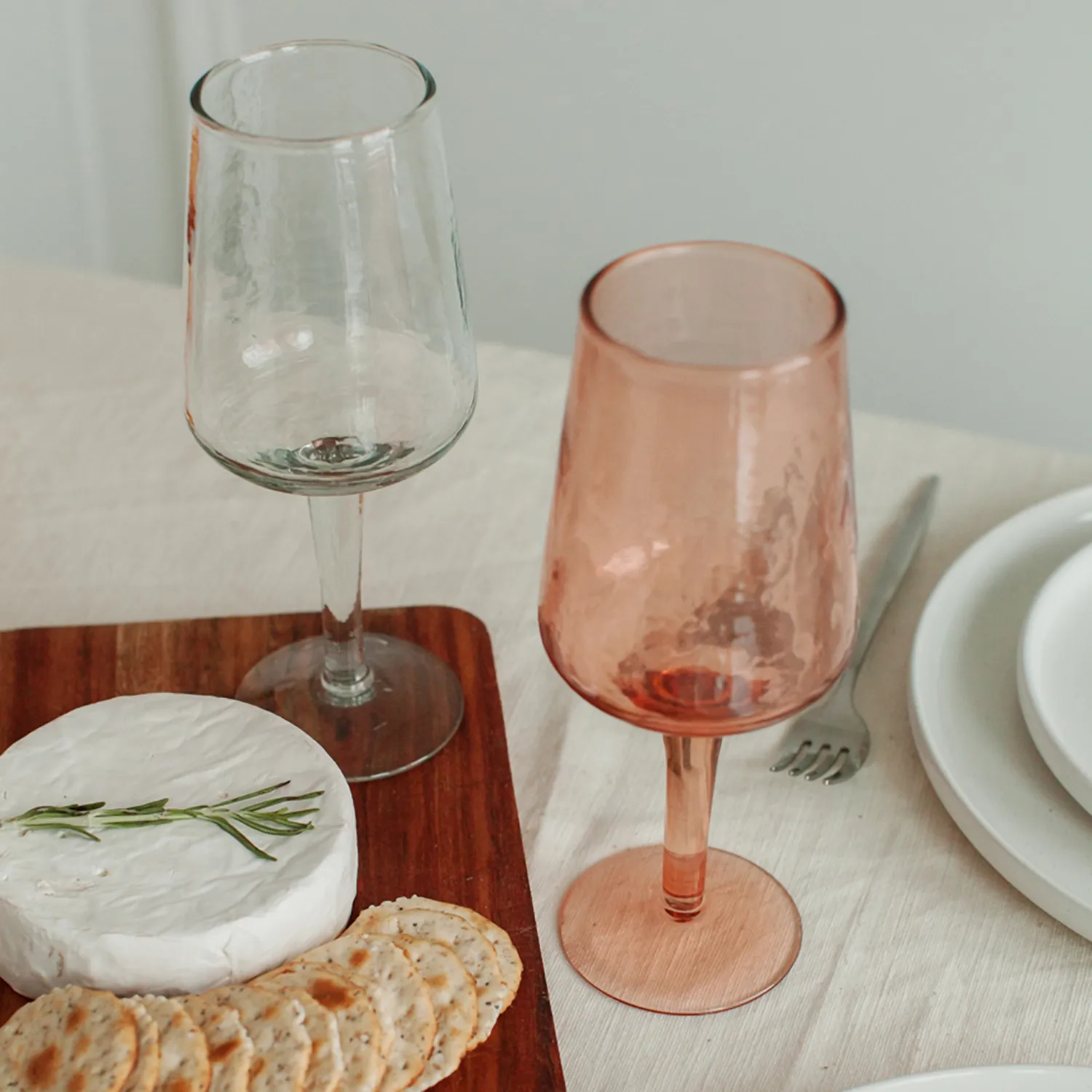 Powered by People Handblown Hammered Wine Glasses, Set of 4