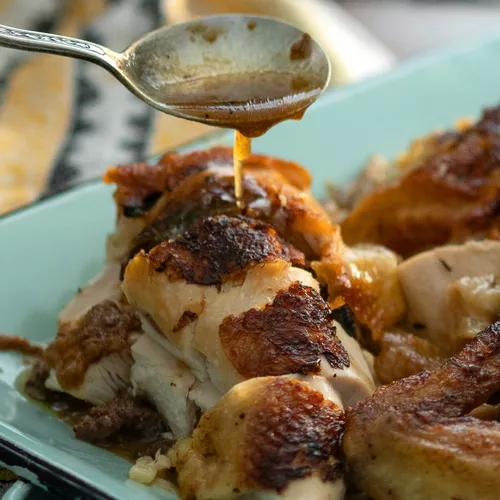 Chicken Under a Brick with Giblet Gravy