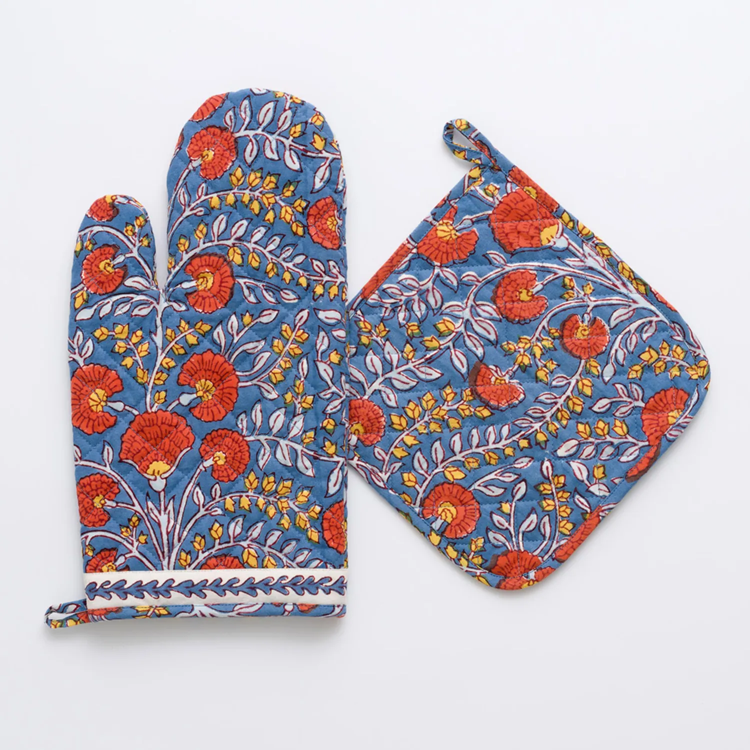 Pomegranate Cactus Flower Mitts, Set of 2