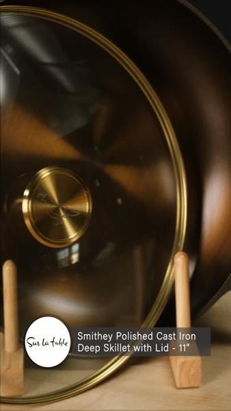 Smithey Polished Cast Iron Deep Skillet with Lid, 11"