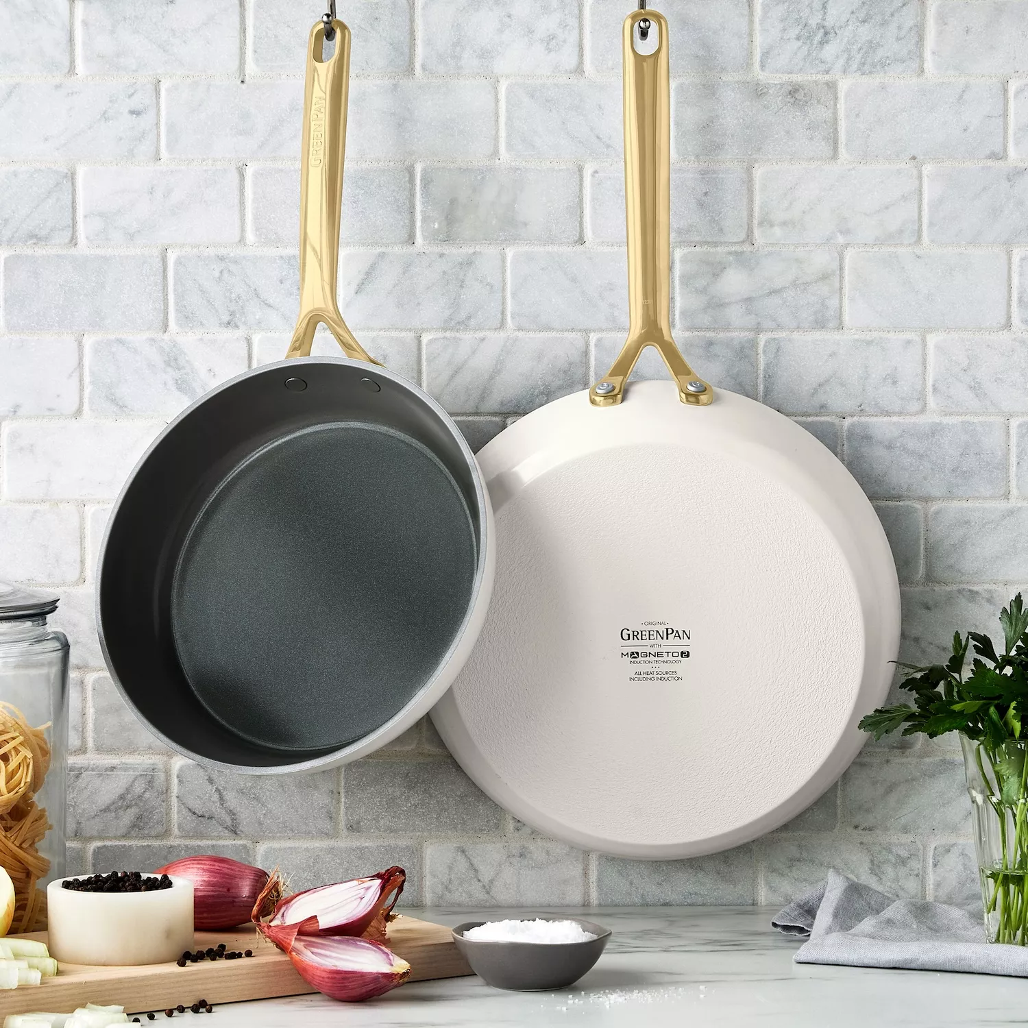 GreenPan GP5 Skillet Set with Champagne Handles  9.5" & 11"