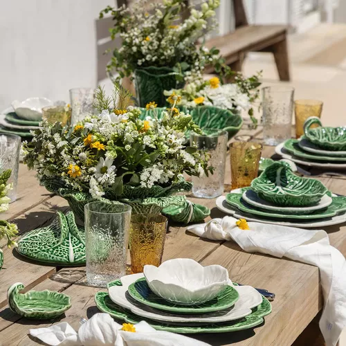 Bordallo Pinheiro Cabbage Beige Dinner Plates, Set of 4