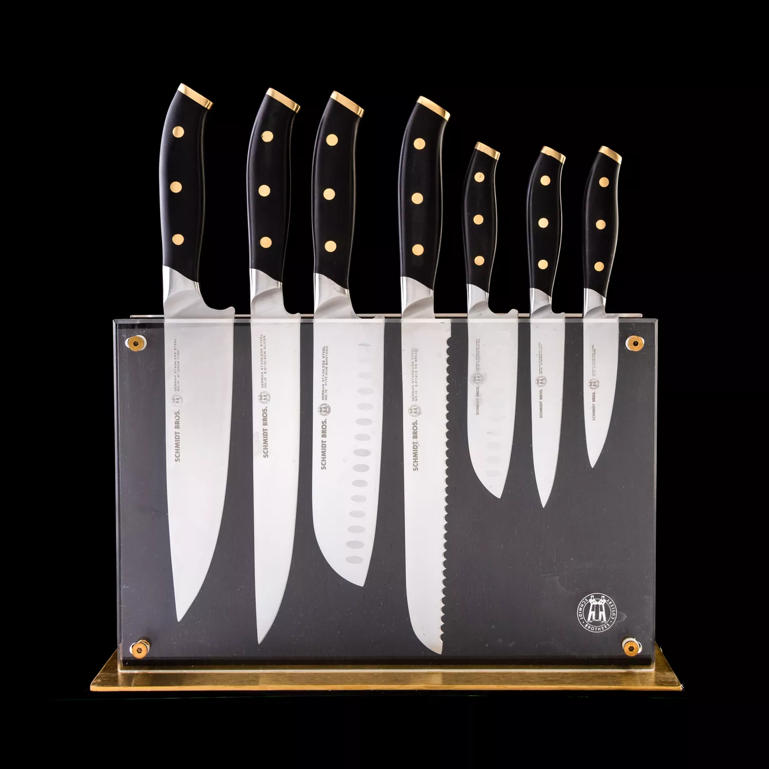 Schmidt Brothers Cutlery Black & Brass, 15-Piece Knife Block Set