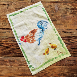Jacques P&#233;pin Collection Chicken with Chicks Linen Kitchen Towel, 28&#34; x 18&#34;