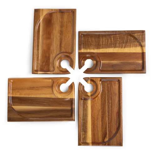 Picnic Time Acacia Wood Wine Appetizer Plates, Set of 4 